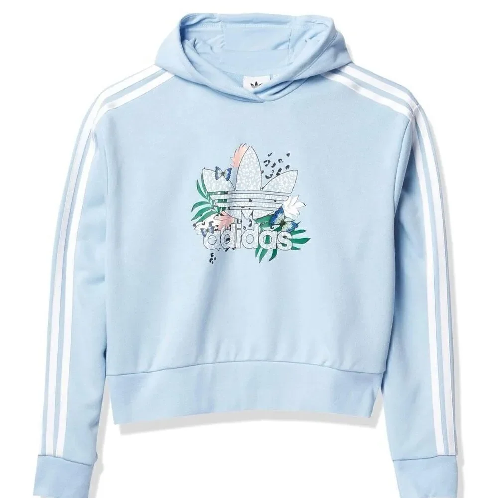ADIDAS HER Studio London Floral Hoodie Light Blue Kids Girls XL